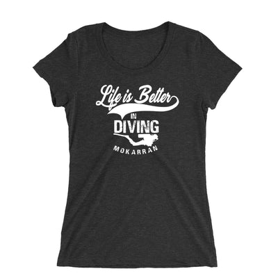 Tee shirt plongée à col large pour femme Life is better in diving noir
