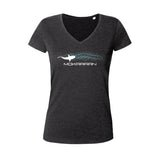T shirt noir col v femme plongée mouvement de requin