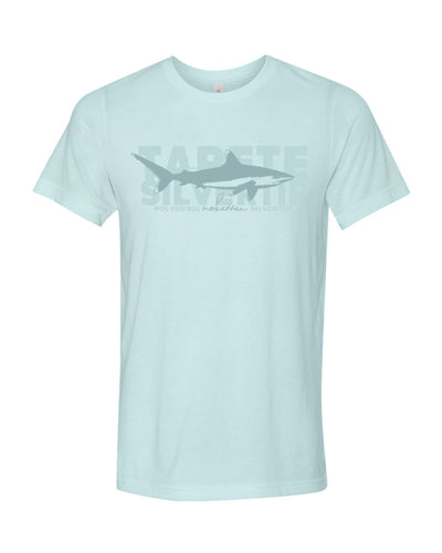 t-shirt bleu glacé requin ailerons blanc du récif