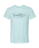 t-shirt bleu glacé requin ailerons blanc du récif