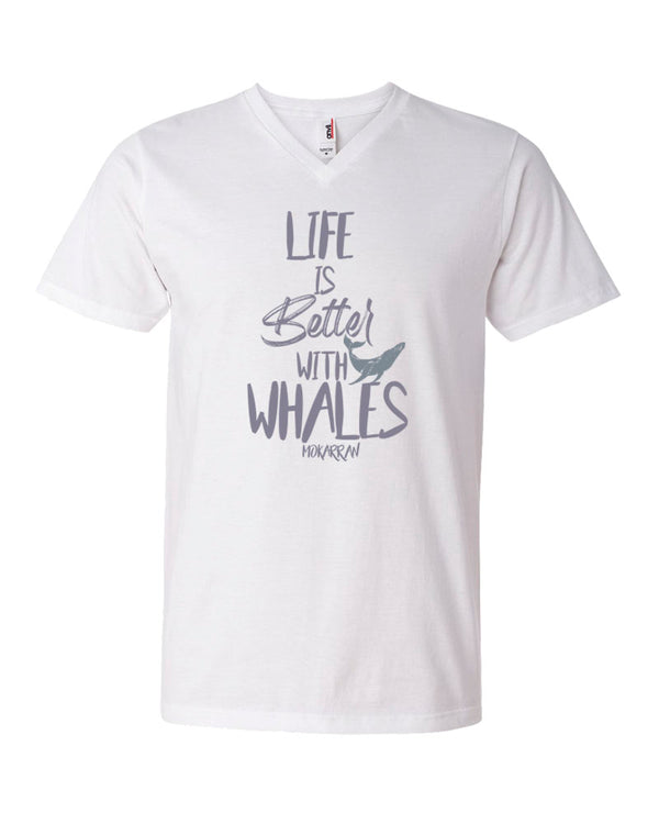 Tee shirt plongée gris foncé pour homme life is better with whale blanc