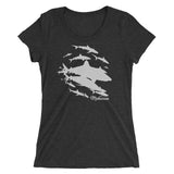 Tee shirt plongee femme col large mur de requins noir