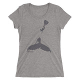 Tee shirt plongee femme col large baleine et plongeur gris