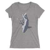 t-shirt apnée femme col large requin et plongeuse gris