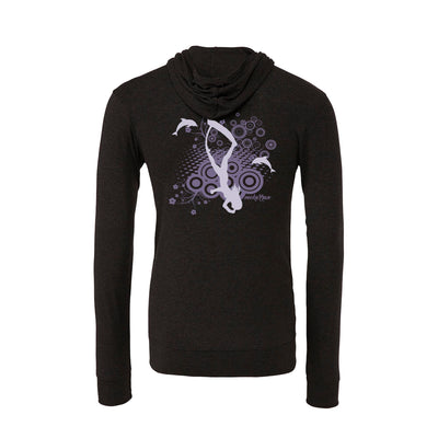 Sweat shirts à zip et capuche plongée femme dauphins et plongeuse charbon