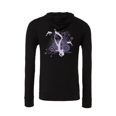 Sweat shirts à zip et capuche plongée femme dauphins et plongeuse noir