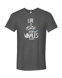 Dark gray diving t-shirt for men life is better with whale gray