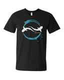Men's V-neck diving t-shirts black sharks