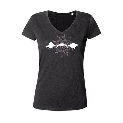 T shirt noir col v femme plongée raie manta