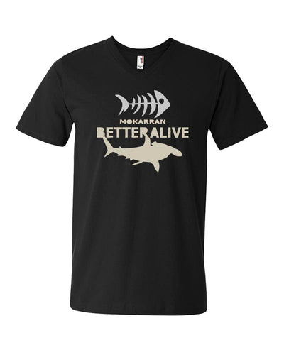 Tee shirts plongée col V pour homme grand requin marteau noir