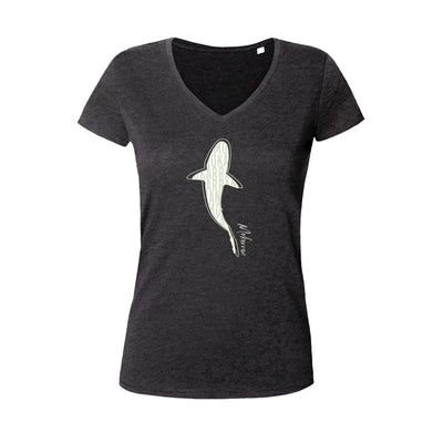 Tee shirts à col V pour femme requin mokarran noir