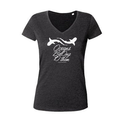 Tee shirt plongée col V pour femme requins noir
