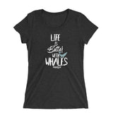 Dark gray diving t-shirt for woman life is better with whale black