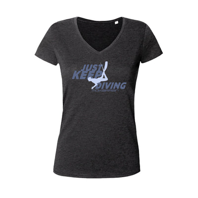 Tee shirts à col V pour femme just keep diving noir