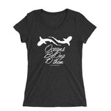 Women's diving t-shirt with low neckline ocean sharks belong to them black