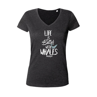 Tee shirt plongée gris foncé pour femme life is better with whale noir