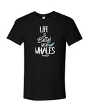 Dark gray diving t-shirt for men life is better with whale black