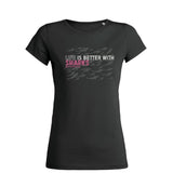 Life is better with sharks women's round neck diving t-shirt black