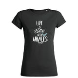Dark gray diving t-shirt for woman life is better with whale black