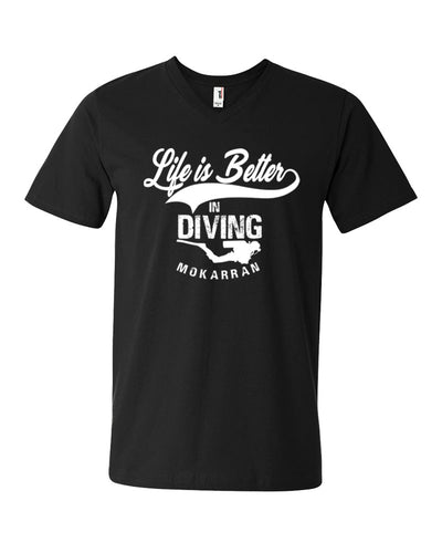 Tee shirt plongée col v homme life is better in diving noir