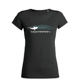 Women's black diving t-shirt round neck shark movement