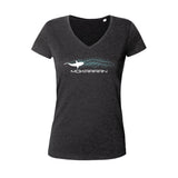 Women's black v-neck shark movement diving t shirt