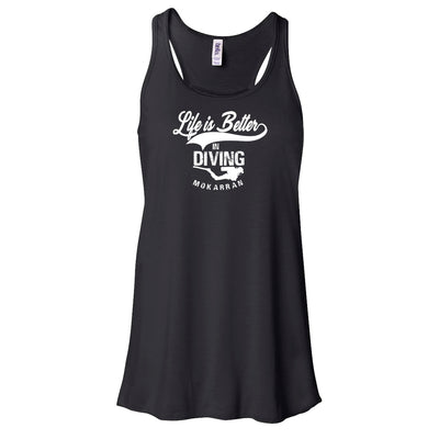 Dos nageur plongée femme life is better in diving noir