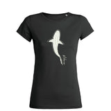 Women's round neck diving t-shirt black shark
