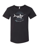 Men's black swordfish diving t-shirt with raw collar