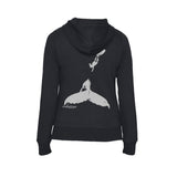 Diving sweatshirt with zip and thick hood woman with humpback whale and diver black