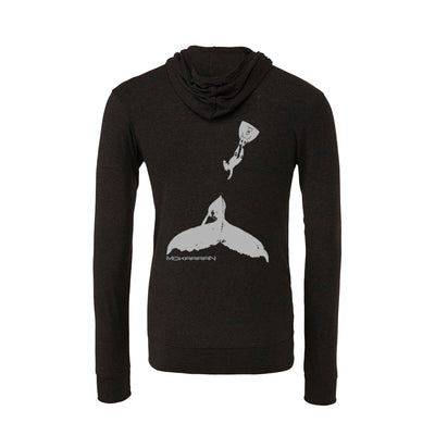 Sweat shirts plongée à zip et capuche légers homme baleine à bosse et plongeur charbon