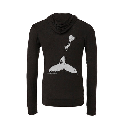 Sweat shirts à zip et capuche plongée femme baleine à bosse et plongeur charbon