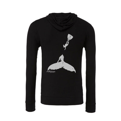 Sweat shirts à zip et capuche plongée femme baleine à bosse et plongeur noir