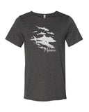 Gray shark diving t-shirt with raw collar for dark gray man