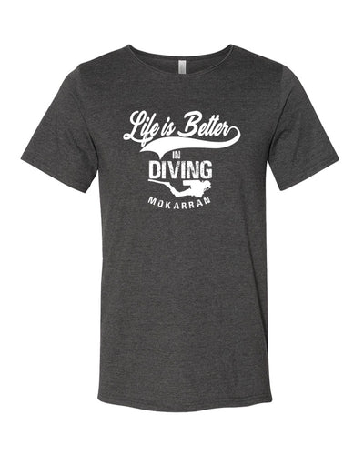 Tee shirt plongée gris foncé pour homme life is better in diving