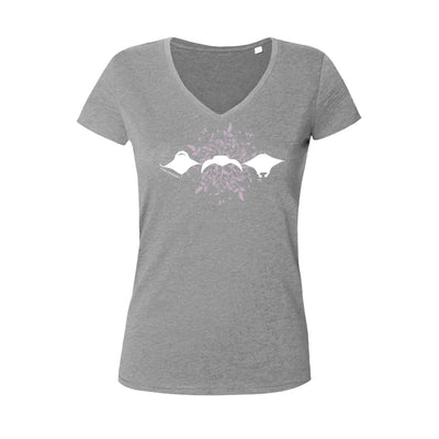 T shirt gris chiné col v femme plongée raie manta