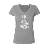 Dark gray diving t-shirt for women life is better with whale gray