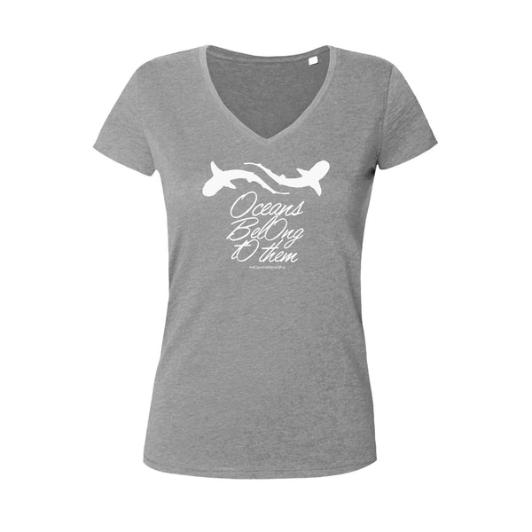 Tee shirt plongée col V pour femme requins gris