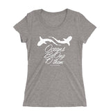 Women's diving t-shirt with low neckline ocean sharks belong to them gray