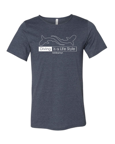 Tee shirt plongée Diving is a life style bleu marine col brut pour homme