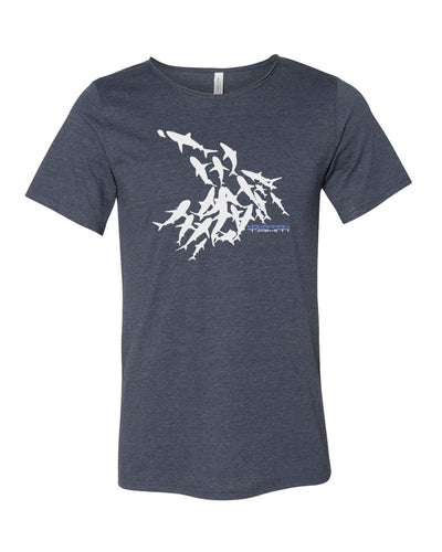 Tee shirt requin bleu marine col brut pour homme