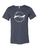 Men's navy shark diving t-shirt with raw collar