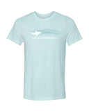 Ice blue shark in motion diving t-shirt
