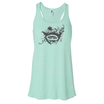 Dos nageurs plongée femme raie manta fleurs vert