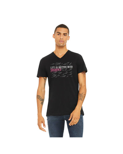 T-shirt col V Life is Better with Sharks