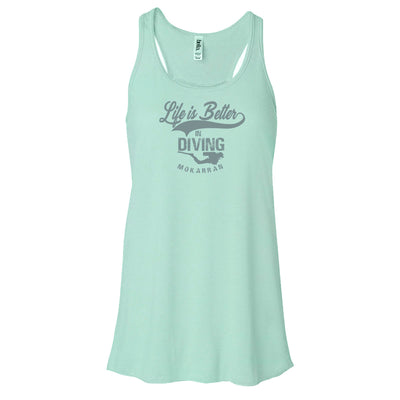 Dos nageur plongée femme life is better in diving mint