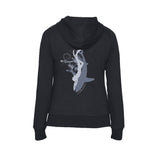 Diving sweatshirt with zip and thick hooded woman diver and black shark