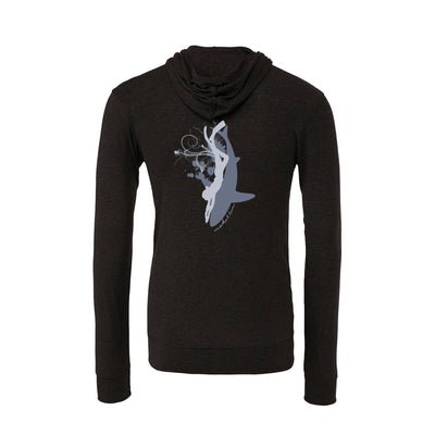 Sweat shirts à zip et capuche plongée femme requin et plongeuse charbon
