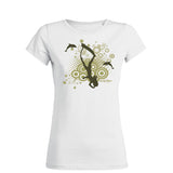 Diving t-shirts round neck woman diver and white dolphins