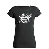 Women's round neck diving t-shirts black manta ray